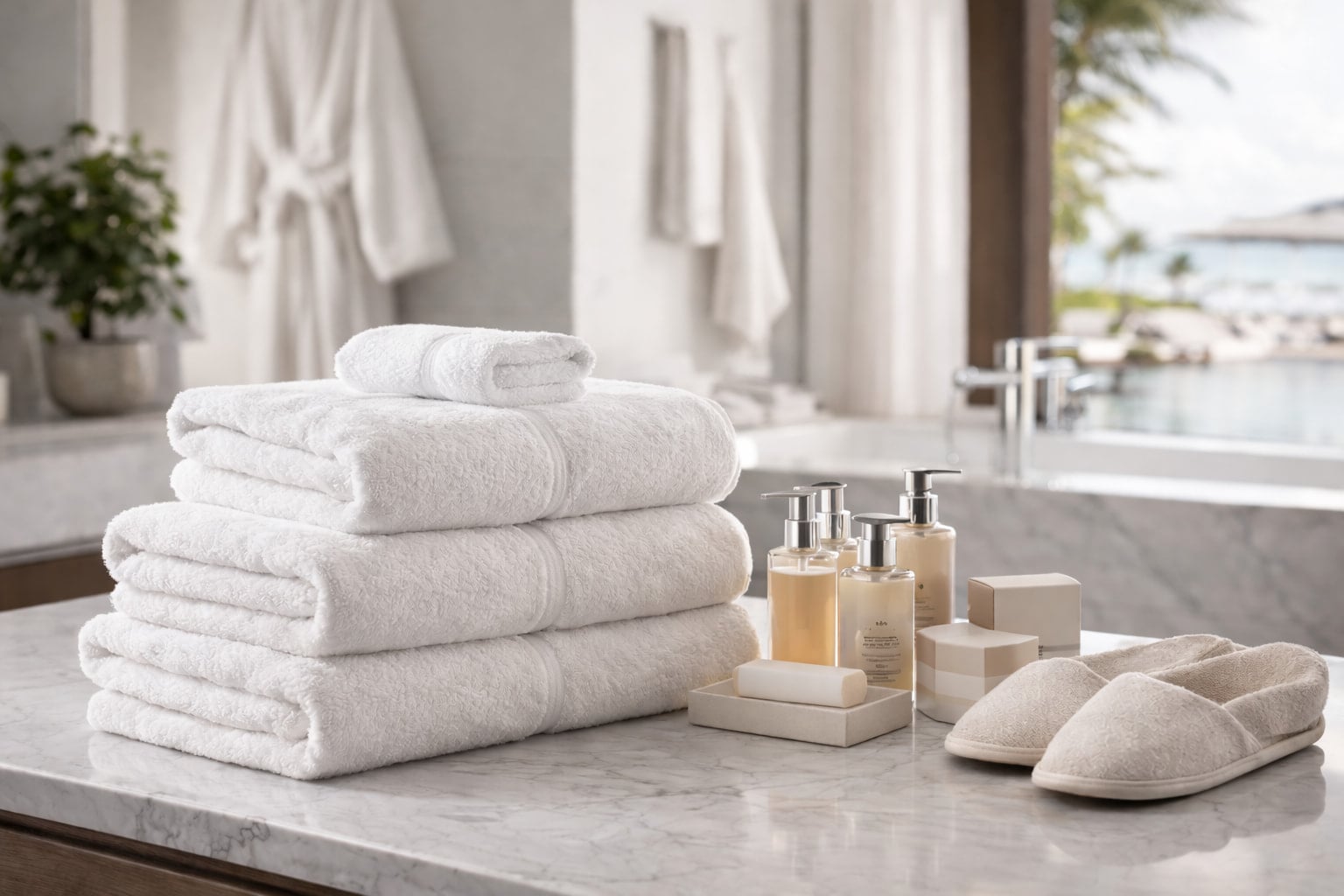Commercial hotel bath linens and guest bathroom essentials for textile sourcing